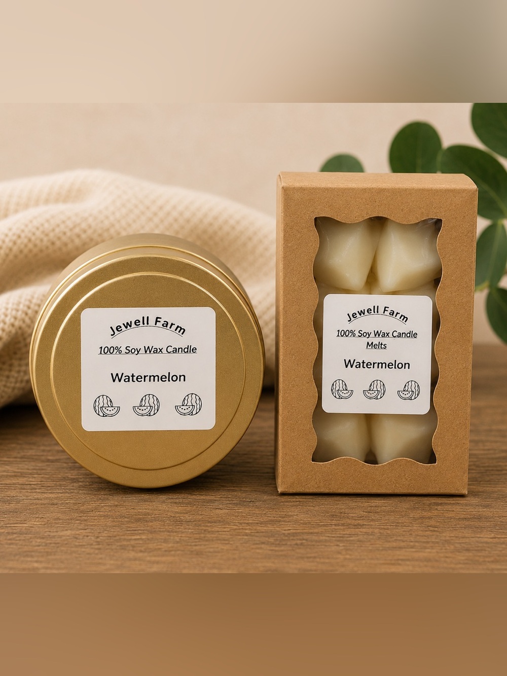 Watermelon Soy Wax Candle & Melts Set - Gold